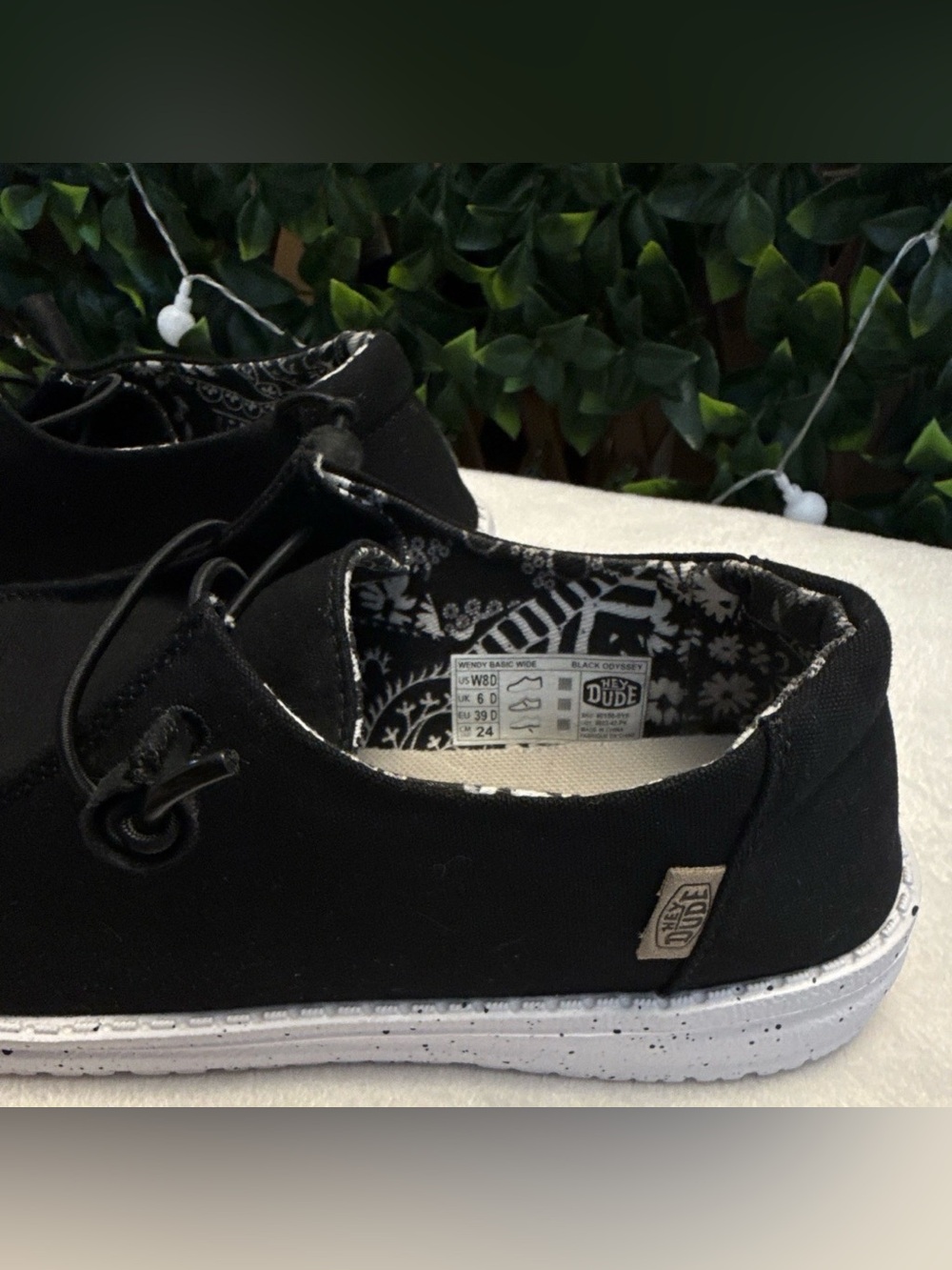 Hey Dude Womens 8 Black Slip-On Sneakers with White Speckled Soles - Picture 3 of 6